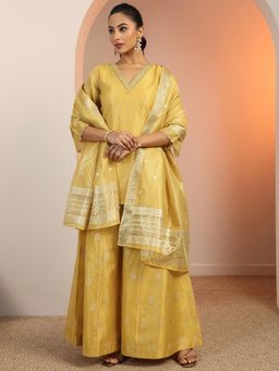 Libas - Yellow Woven Kurti with Palazzo & Dupatta