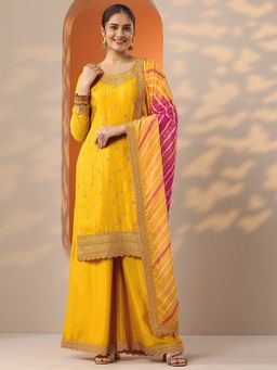 Libas - Yellow Embroidered Kurta with Palazzo & Dupatta