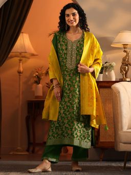 Libas - Green Floral Kurta with Pant & Dupatta