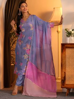 Libas - Lavender Floral Kurta with Pant & Dupatta