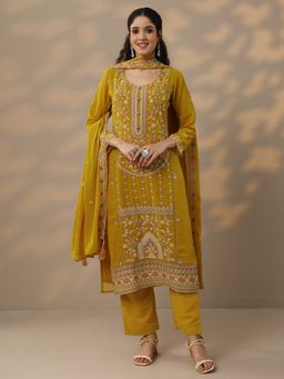Libas - Mustard Floral Kurta with Pant & Dupatta