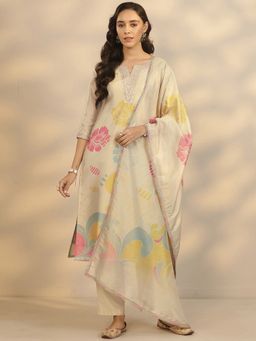 Libas - Gold Floral Kurta with Pant & Dupatta