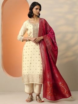 Libas - Cream Floral Kurta with Pant & Dupatta