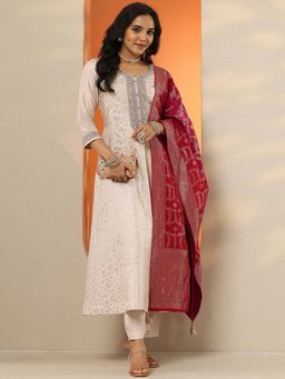 Libas - Off White Floral Kurta with Pant & Dupatta