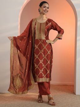 Libas - Rust Woven Kurta with Pant & Dupatta