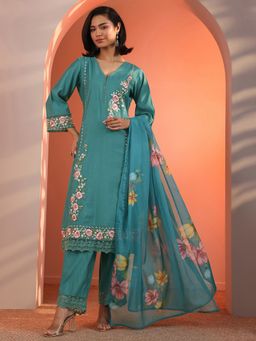 Libas - Blue Floral Kurta with Pant & Dupatta