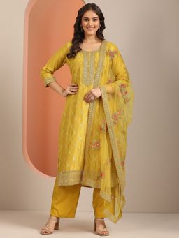 Libas - Yellow Floral Kurta with Pant & Dupatta