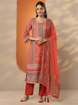 Libas - Orange Printed Kurta with Pant & Dupatta