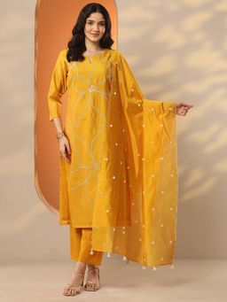 Libas - Mustard Floral Kurta with Pant & Dupatta