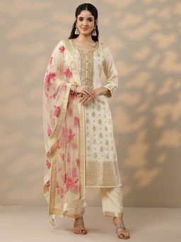 Libas - Off White Floral Kurta with Pant & Dupatta