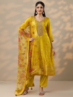 Libas - Mustard Woven Kurta with Pant & Dupatta