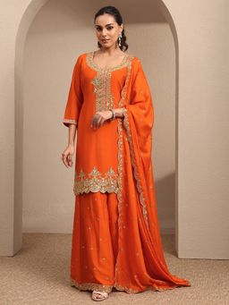 Libas - Orange Embroidered Kurti with Palazzo & Dupatta