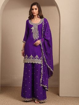 Libas - Purple Embroidered Kurti with Palazzo & Dupatta