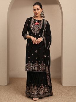 Libas - Black Floral Kurta with Sharara & Dupatta