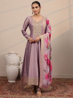 Libas - Lavender Floral Anarkali Kurta with Pant & Dupatta