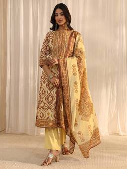 Libas - Beige Printed Kurta with Pant & Dupatta