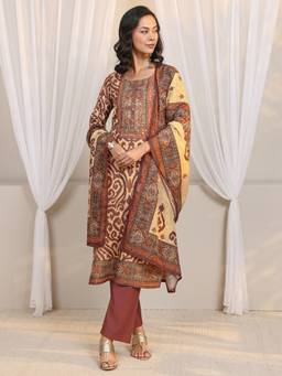 Libas - Maroon Printed Kurta with Pant & Dupatta