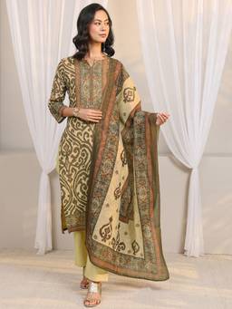 Libas - Green Printed Kurta with Pant & Dupatta