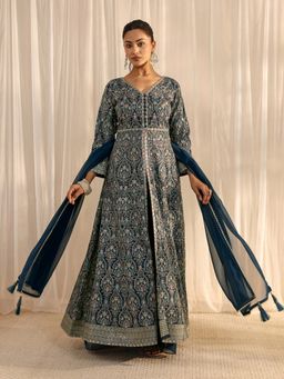 Libas Art - Blue Floral Kurta with Palazzo & Dupatta