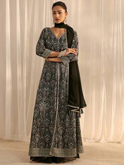 Libas Art - Black Floral Kurta with Palazzo & Dupatta