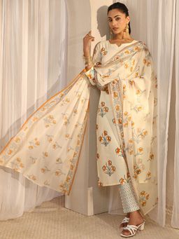 Libas - Mustard Floral Kurta with Pant & Dupatta