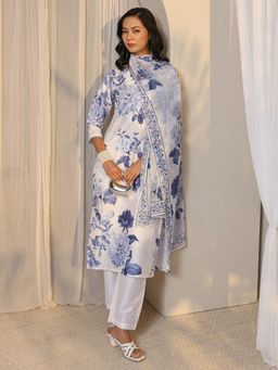 Libas - White Floral Kurta with Pant & Dupatta