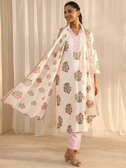 Libas - Off White Floral Kurta with Pant & Dupatta