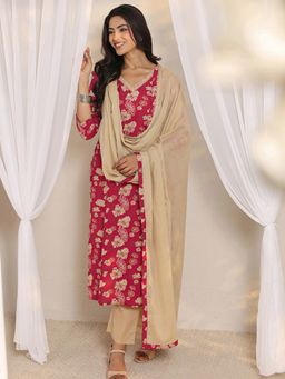 Libas - Pink Floral Kurta with Pant & Dupatta