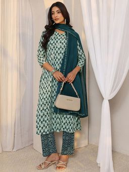 Libas - Teal Floral Kurta with Pant & Dupatta