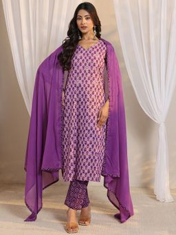 Libas - Purple Floral Kurta with Pant & Dupatta