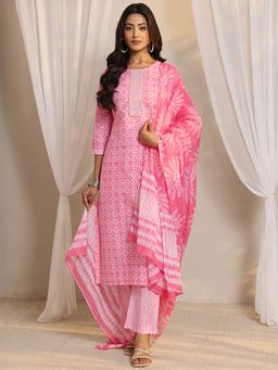 Libas - Pink Floral Kurta with Pant & Dupatta