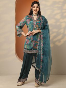 Libas - Teal Floral Kurti with Salwar & Dupatta