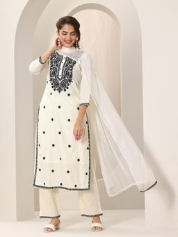 Libas - Off White Floral Kurta with Pant & Dupatta