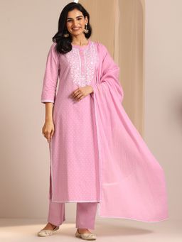 Libas - Pink Floral Kurta with Pant & Dupatta