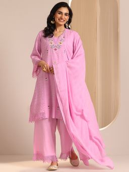 Libas - Pink Floral Kurta with Palazzo & Dupatta