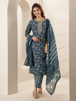 Libas - Teal Floral Kurta with Pant & Dupatta