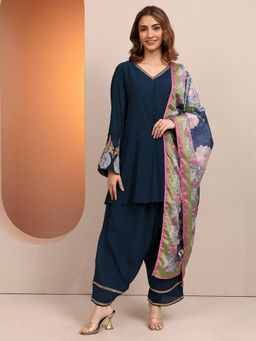 Libas - Navy Blue Floral Kurti with Pant & Dupatta