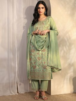 Libas - Green Floral Kurta with Pant & Dupatta