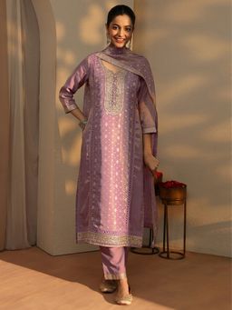 Libas - Mauve Woven Kurta with Pant & Dupatta