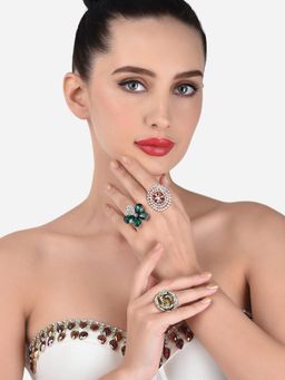 Zaveri Pearls - Set of 3 Multicolor Austrian Diamonds Adjustable Finger Rings-ZPFK13396