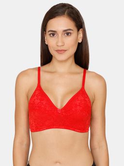 Zivame - Rosaline Everyday Double Layered Non-Wired Medium Coverage Lace Bra - Barbados Cherry