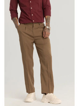 Snitch - Men Brown Plain Relaxed Formal Trouser