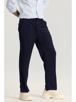 Snitch - Men Navy Blue Plain Relaxed Formal Trouser