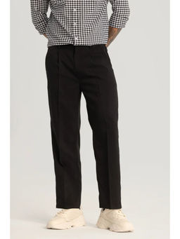 Snitch - Men Black Plain Relaxed Formal Trouser