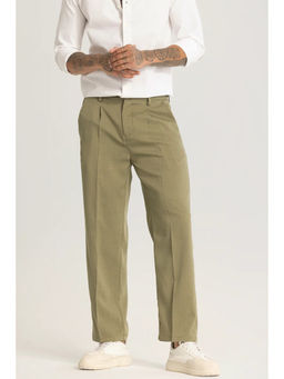 Snitch - Men Olive Plain Relaxed Formal Trouser