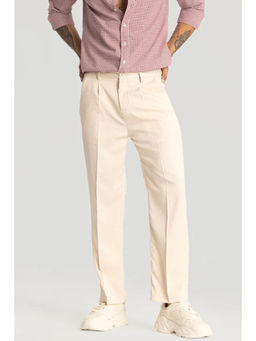 Snitch - Men Cream Plain Relaxed Formal Trouser