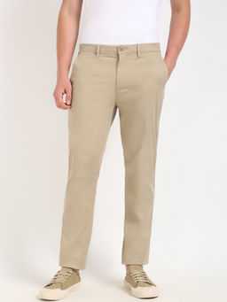 Tommy Hilfiger - Beige Straight Fit Solid Mid Rise Chinos