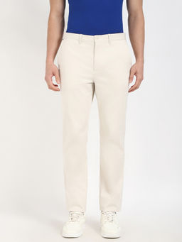 Tommy Hilfiger - Beige Straight Fit Solid Mid Rise Chinos