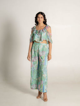 AROOP SHOP INDIA - Women Green Adira Top with Pants (Set of 2)