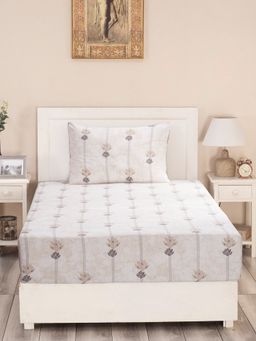 Maspar - Nouveau Tradition Water Lily 300 TC Cotton Neutral Single Bed Sheet With 1 Pillow Cover